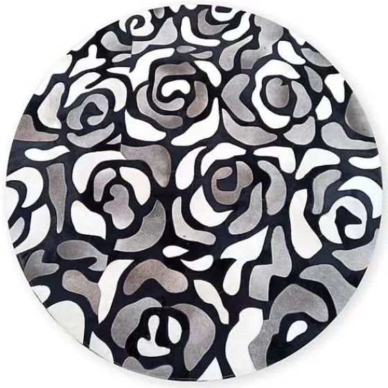 Abstract Roses Hair on Hide Grey 6' Round Rug-MacKenzie-Childs Best Sale