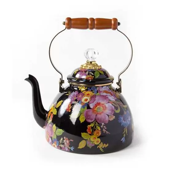 Black Flower Market 3 Quart Tea Kettle-MacKenzie-Childs Store