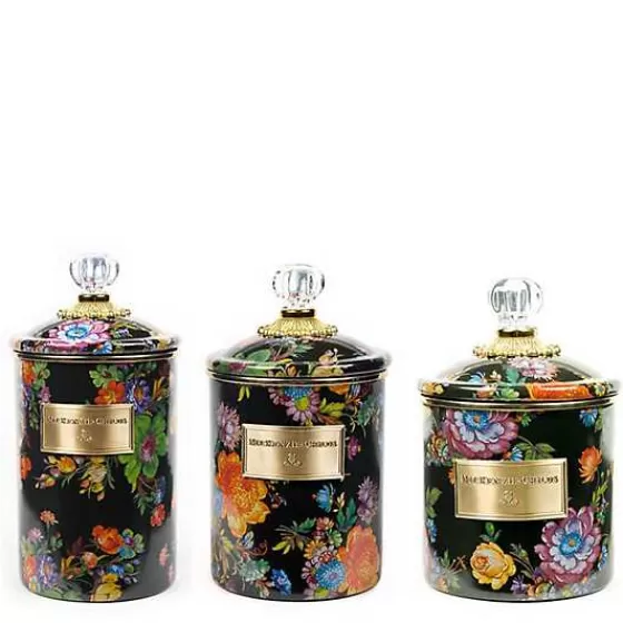 Black Flower Market Canisters, Set of 3-MacKenzie-Childs Cheap