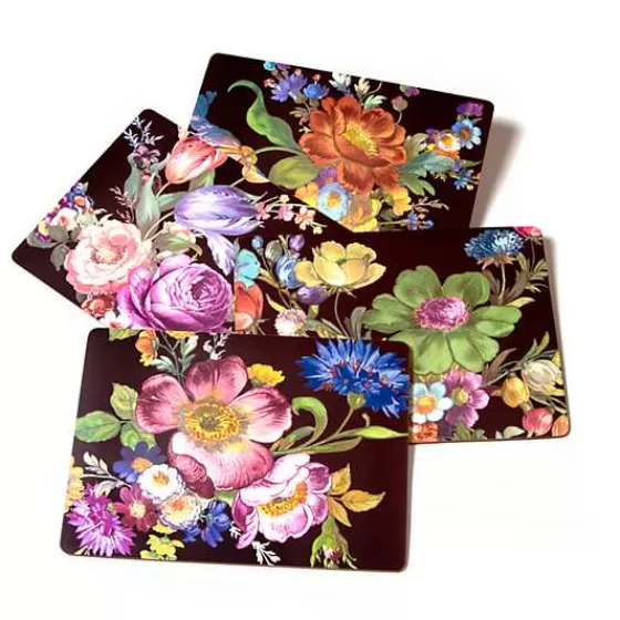 Black Flower Market Placemats, Set of 4-MacKenzie-Childs Online