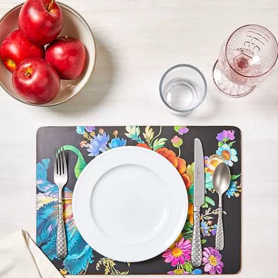 Black Flower Market Placemats, Set of 4-MacKenzie-Childs Online