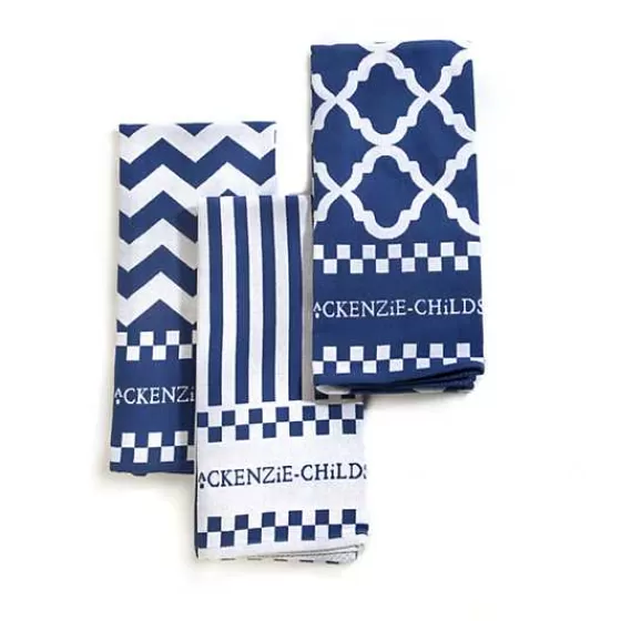 Blue  White Zig Zag Dish Towels, Set of 3-MacKenzie-Childs Cheap