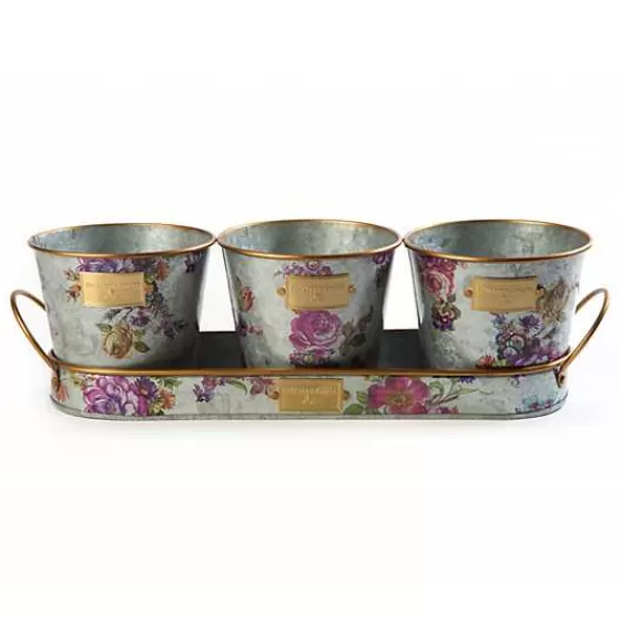 Flower Market Galvanized Herb Pots with Tray, Set of 3-MacKenzie-Childs Online