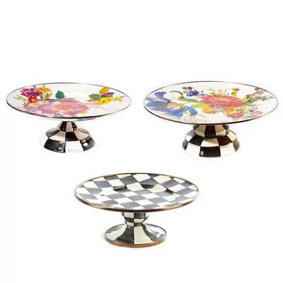 Flower Market White  Courtly Check Pedestal Platter Set-MacKenzie-Childs Cheap