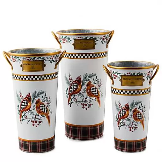 Holiday Cardinal Metal Flower Buckets, Set of 3-MacKenzie-Childs Clearance