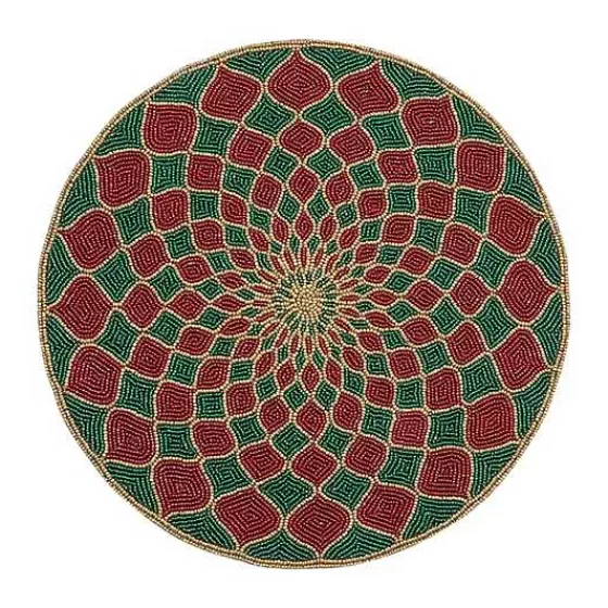 Kaleidoscope Red  Green Beaded Placemat-MacKenzie-Childs Best Sale