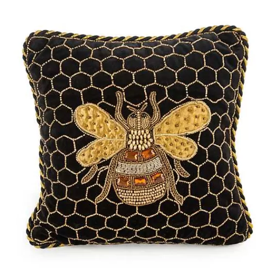 Queen Bee Black Throw Pillow-MacKenzie-Childs Sale