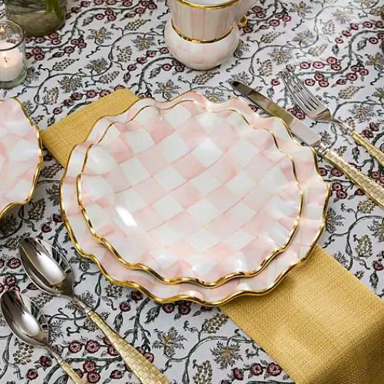 Rosy Check Ceramic Fluted Dessert Plate-MacKenzie-Childs Outlet
