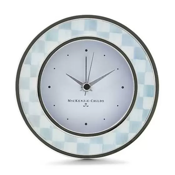 Sterling Check Silver Plated Round Desk Clock-MacKenzie-Childs Store