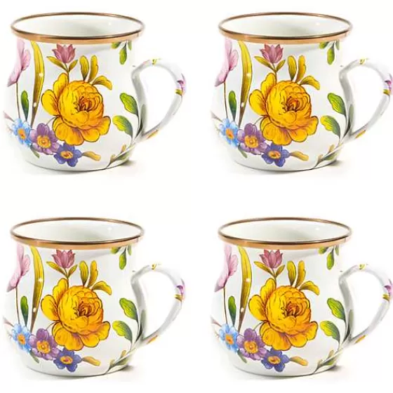 White Flower Market White Mugs, Set of 4-MacKenzie-Childs Outlet