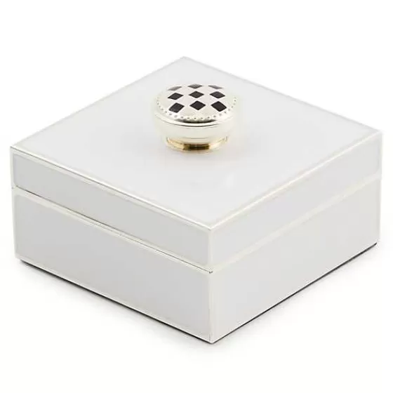 White Silver Plated Trinket Box with Check Knob-MacKenzie-Childs Cheap